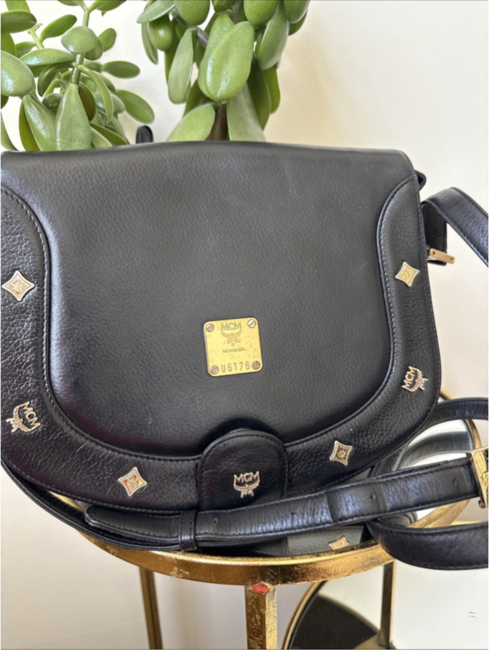 MCM Munchen Germany Shoulder Bag Black Pebble Leather